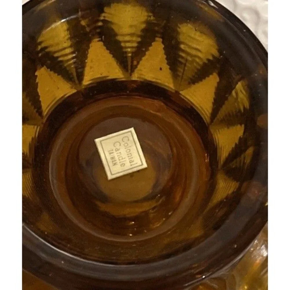 Vintage Antique Amber Glass Pedestal MULTI TYPE Candle Holder -Orig Sticker